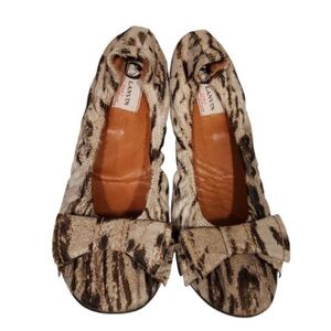 Lanvin Animal Print Fabric Bow Ballerina Flats Size 8.5